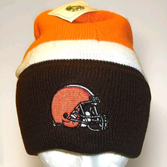 Cleveland Browns Mens Adult Striped Stripes Beanie Winter Hat Cap New Nfl - Picture 1 of 2